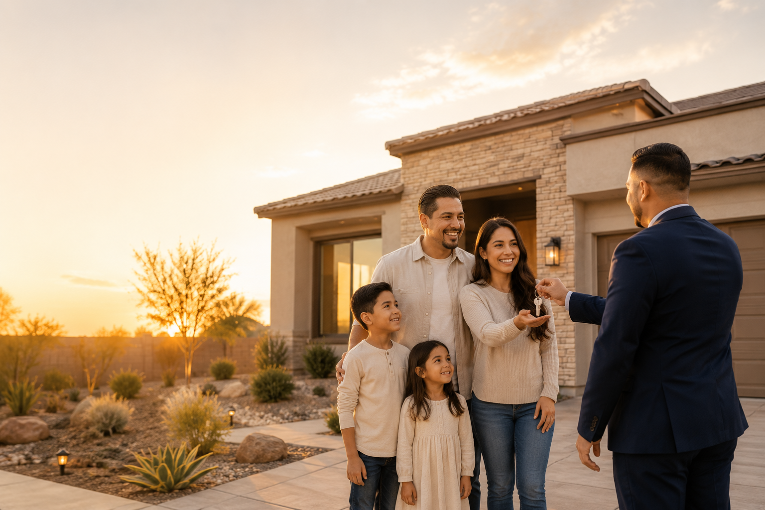 Residencia contemporánea en el desierto de Arizona al atardecer